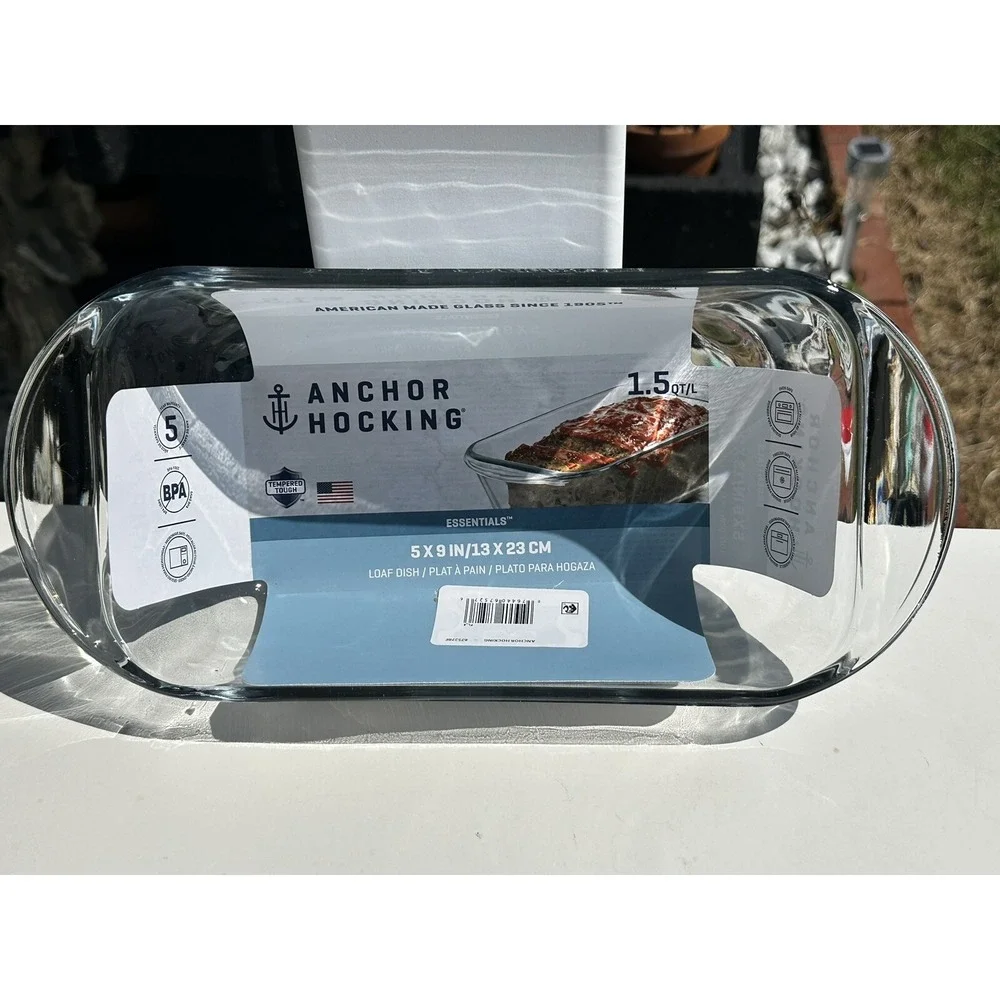 New Anchor Hocking Fire King Bakeware Clear Glass Loaf Pan 1.5 Quart SZ 5